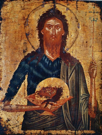 St John the Forerunner的图标（面板上的蛋彩画） 作者 克里特岛学校