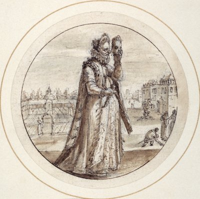 Helena with Mask, early 17th century (pen & brown ink with brown wash) 作者 克里斯平一世