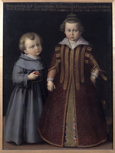 弗朗西斯和凯瑟琳-德-美第奇(Francesco et Caterina de Medici)的肖像，费迪南的孩子(布面油画) 作者 克里斯托法诺·阿洛里