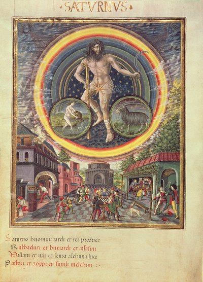 C129 土星与水瓶座和摩羯座，选自《De Sphaera》，约 1470 年（牛皮纸） 作者 