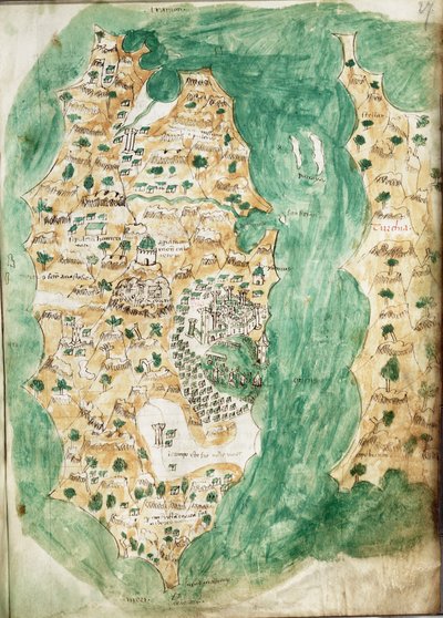 基奥斯和邻近大陆的海图，约 1420 年（牛皮纸） 作者 克里斯托弗·布翁德尔蒙蒂