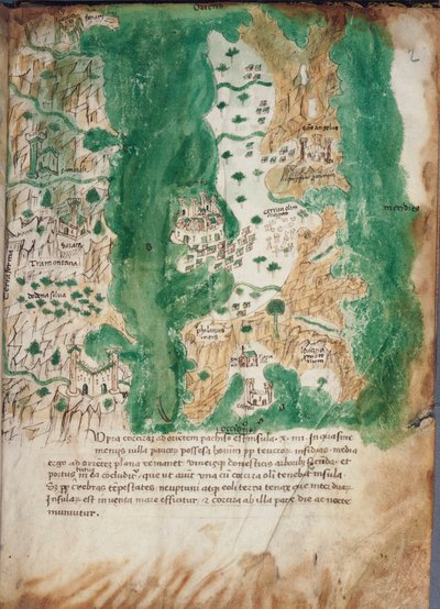 科孚岛及邻近大陆海图，约 1420 年（牛皮纸） 作者 克里斯托弗·布翁德尔蒙蒂