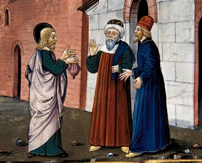 犹大去找神父，承认他背叛了基督，来自 Leggendario Sforza-Savoia 作者 克里斯托福罗·德·普雷迪斯