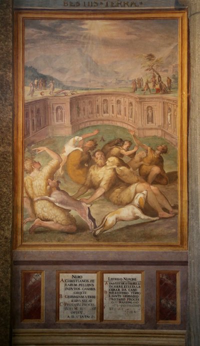 圣徒，可能是Gervais和Protais，被投掷到动物身上 作者 Cristoforo和Tempesta，Antonio Roncalli