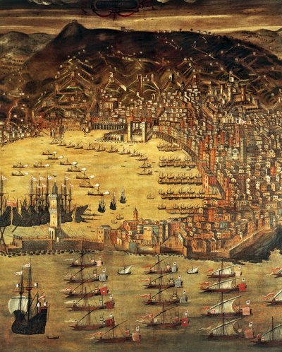 热那亚及其港口的景观，克里斯托福罗·格拉西（Cristoforo Grassi，1565-1598）绘画，意大利 作者 克里斯托弗·德·格拉西
