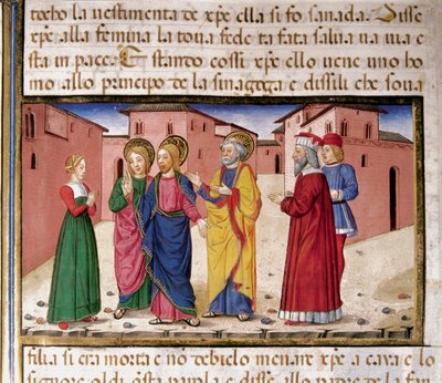 耶稣在新约历史之后向犯有通奸罪的妇女致辞 (fol. 61) Cristoforo De Predis (1440-1486) 作者 克里斯托福罗·德·普雷迪斯
