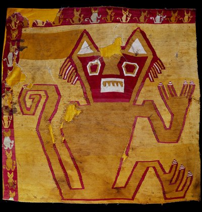 Precolombian art, Nazca civilization: fragment of fabric with zoomorphic representation. 100 BC-800 AD. Goteborg, ethnographic museum 作者 文化纳斯卡