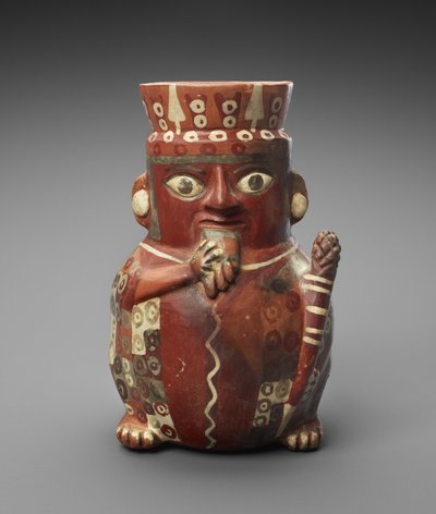 带锅管和球杆的人物罐，c。公元600-1000年（带支票的陶器） 作者 文化沃里