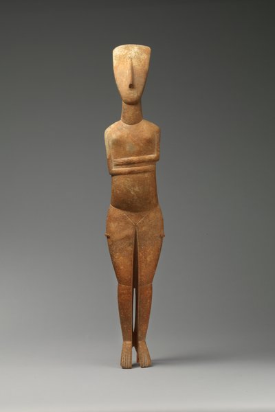 女性形象，公元前2600-2400年（大理石）。 作者 Cycladic Cycladic