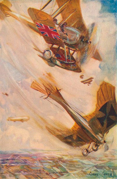 英国双翼飞机击落德国陶伯，c1916 1928年 作者 赛勒斯·库尼奥