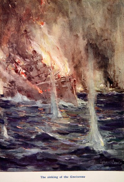 “Gneisenau的沉没”，插图来自“小屋中的故事：基督教青年会礼品书”，1916年出版 作者 赛勒斯·库尼奥