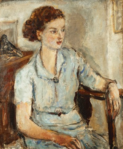 坐着的女孩肖像》，约 1925 年（布面油画） 作者 埃塞尔·沃克夫人