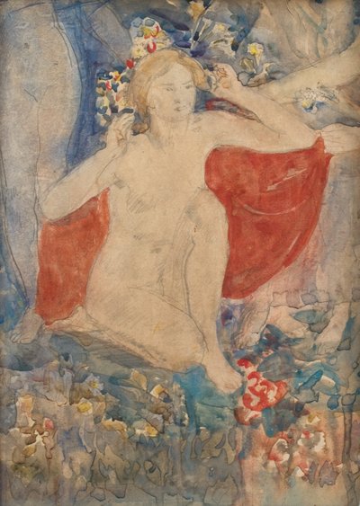 春天的装饰研究：苏醒的大地》，约 1924 年（纸上铅笔和水彩画） 作者 埃塞尔·沃克夫人