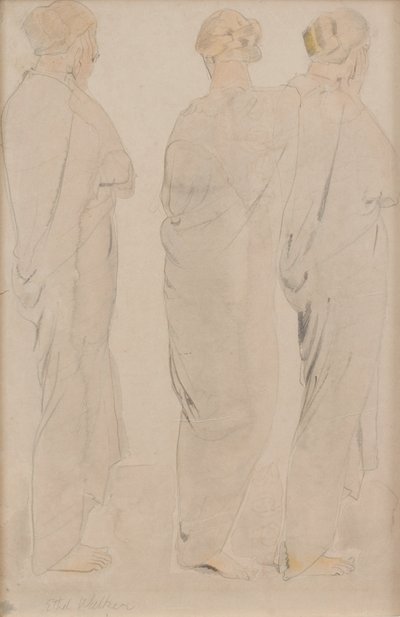 三位缪斯》，约 1920 年（纸上铅笔和水彩画） 作者 埃塞尔·沃克夫人