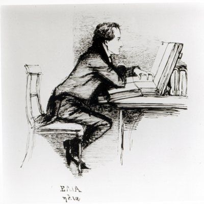 查尔斯-兰姆（1775-1834）肖像（纸上钢笔和墨水）（黑白照片） 作者 丹尼尔·麦克利斯