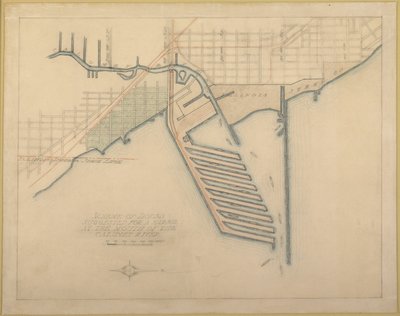 板块72来自《芝加哥规划》，1909年：芝加哥。码头草图，建议在口的码头... 作者 丹尼尔伯纳姆