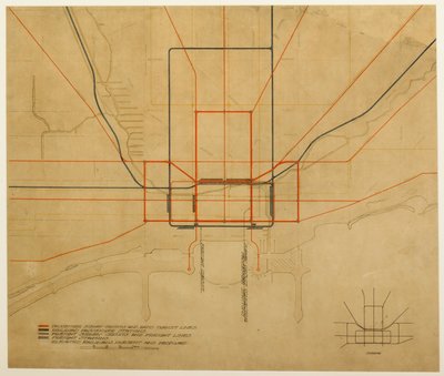 板块75来自《芝加哥规划》，1909年：芝加哥。城市示意图，显示完整的系统... 作者 丹尼尔伯纳姆