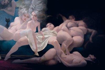 年轻的新娘和她的朋友，细节，来自蓝胡子的查尔斯·佩罗（1628-1703） 作者 Daniel Cacouault