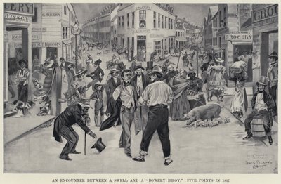 1827年在五角场发生的 "膨胀 "和 "鲍尔利人 "之间的遭遇（平版印刷）。 作者 丹尼尔卡特胡须