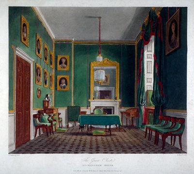 伦敦威斯敏斯特白金汉宫的绿色壁橱内景，1819年 作者 丹尼尔·哈维尔