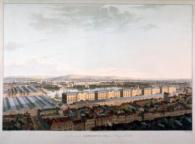 伦敦码头景观，1816年 作者 丹尼尔·哈维尔