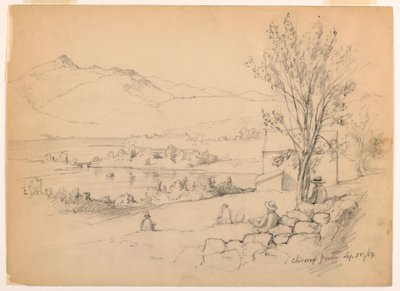 素描，艺术家在新罕布什尔州乔科鲁阿池塘写生，1854 年 9 月 28 日 作者 丹尼尔·亨廷顿