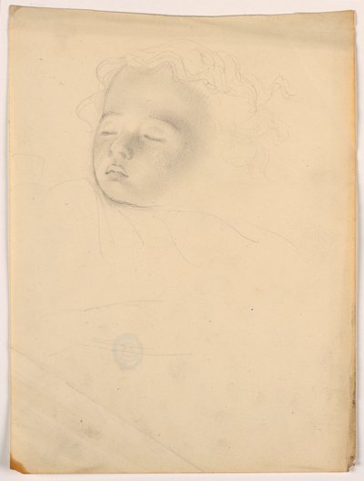 素描，睡觉的孩子，1840-45 年 作者 丹尼尔·亨廷顿