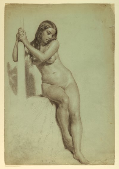 素描，坐在凳子上的女性裸体，1858 年 作者 丹尼尔·亨廷顿