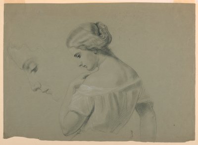 素描，女性头部轮廓a，1840-70 年 作者 丹尼尔·亨廷顿