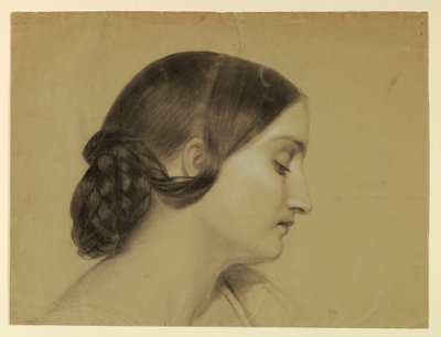 素描，打着辫子结的妇女的侧面，约 1845 年 作者 丹尼尔·亨廷顿