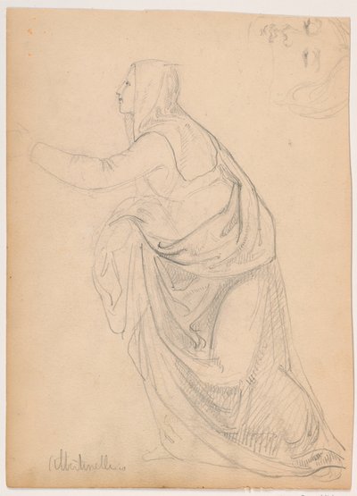 素描，《伸手的长袍女子》，取材于马里奥托-阿尔贝蒂内利，1844 年 作者 丹尼尔·亨廷顿