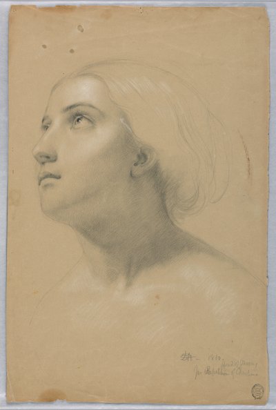 素描，"克里斯蒂安娜 "复制品研究和 "慈悲 "研究，1850 年 3 月 作者 丹尼尔·亨廷顿
