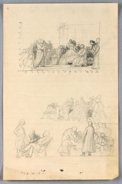 素描，"科学小组 "研究，1858 年 作者 丹尼尔·亨廷顿
