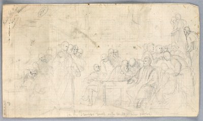 素描，"科学小组 "研究，1858 年 作者 丹尼尔·亨廷顿