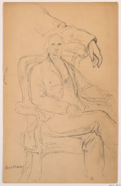 素描，威廉-H-梅西坐姿，左臂分离研究，1884 年 作者 丹尼尔·亨廷顿
