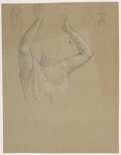 素描，高举双手的女人，1844-45 年 作者 丹尼尔·亨廷顿