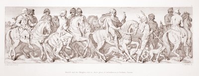 哈罗德和他的骑士从1866年由L. Gruner雕刻的“诺曼征服的故事”前往他们在苏塞克斯郡博萨姆的登船地点。 作者 丹尼尔·麦克利斯