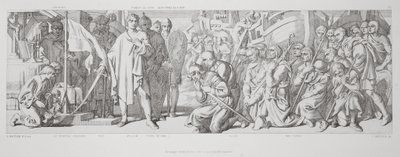 1866年由L. Gruner镌刻的“诺曼征服的故事”中献给献身旗帜的敬意 作者 Daniel Maclise