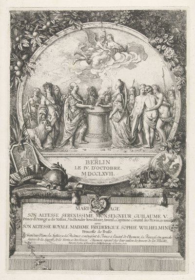 威廉五世与普鲁士威廉敏娜的婚姻寓言，1767 年
Mariage de Son Altesse Serenissime Monseigneur Guilaume V. Prince d