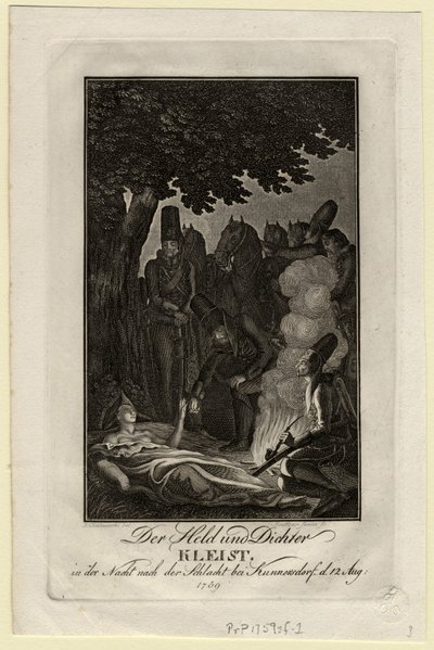 诗人埃瓦尔德·冯·克莱斯特（Ewald von Kleist），在1759年8月12日，大约1759年在库纳斯多夫战役中 作者 丹尼尔·尼古拉斯·肖多维奇