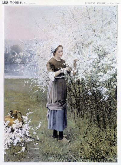 春天：收集鲜花的女人 - 生病了。 R. 奈特，c。 1905年 作者 丹尼尔·李奇微骑士