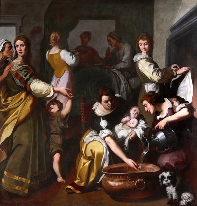 圣母的一生：《圣母玛利亚的诞生》，丹尼尔·克雷斯皮 (Daniele Crespi，1598-1630) 的绘画，十七世纪，意大利加拉拉特圣玛丽亚苏泰大教堂博物馆 作者 丹尼尔·克雷斯皮
