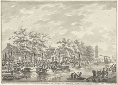 阿姆斯特丹市民抵达乌特勒支，1787 年
Gezigte Van Het Aankoomen Der Amsterdamsche Burgers Te Utregt aan De Rooy Brug.在 Den Dom 之后。1787.(物品上的标题） 作者 丹尼尔·科霍夫