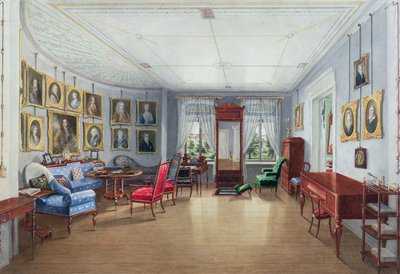 客厅图片库内部，c.1835（在纸上用水粉wc） 作者 丹麦学校