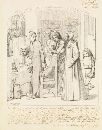 但丁（Dante）在比阿特丽斯（Beatrice）逝世一周年纪念日上画天使，1848-9 作者 但丁·加布里埃尔·查尔斯·罗塞蒂