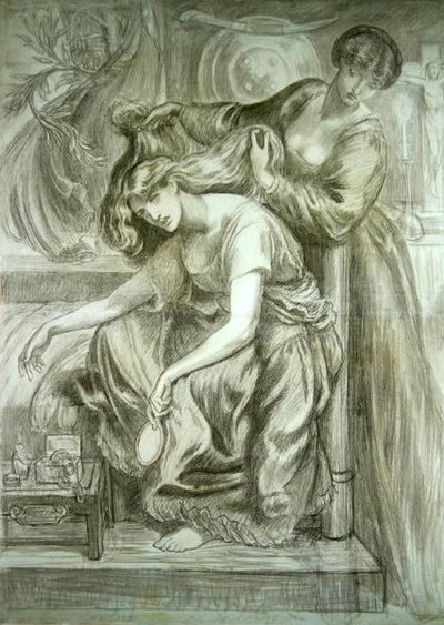 苔丝狄蒙娜的死亡之歌（纸上黑、红粉笔画） 作者 但丁·加布里埃尔·查尔斯·罗塞蒂