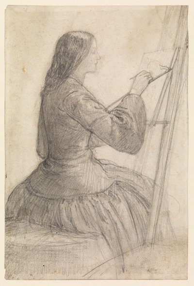 伊丽莎白·西达（Elizabeth Siddal）坐在画架上，绘画，约1854-55年 作者 但丁·加布里埃尔·查尔斯·罗塞蒂
