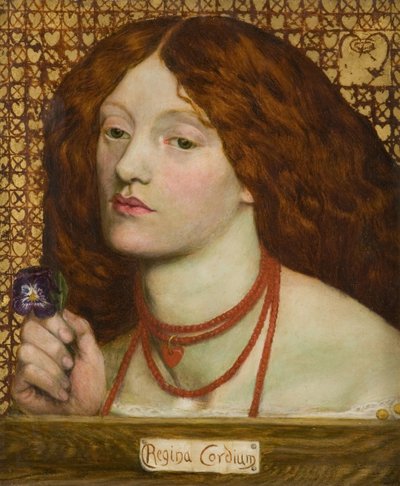 Regina Cordium（心之女王）（Reine de coeur）--但丁-加布里埃尔-罗塞蒂（1828-1882）。布面油画 作者 但丁·加布里埃尔·查尔斯·罗塞蒂