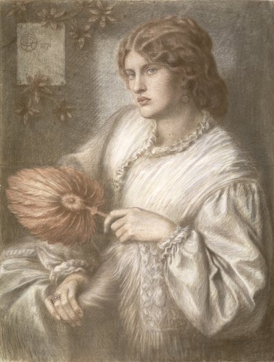 带风扇的女人，1870年 作者 但丁·加布里埃尔·查尔斯·罗塞蒂