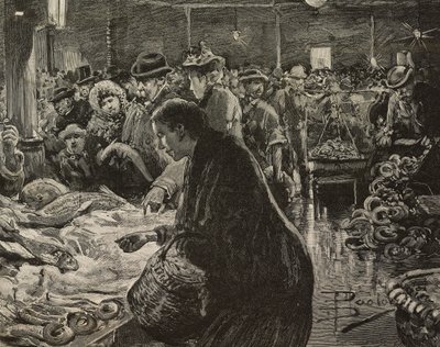 意大利罗马的圣诞市场，但丁·保洛奇 (Dante Paolocci) 的绘画后雕刻，来自《意大利插画》，XX 年，第 53 期，12 月 31 日 作者 但丁保洛奇
